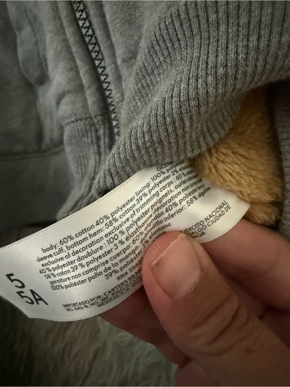 Carter's 5T Gray Sherpa Lined Hooded Zip Hoodie Jacket